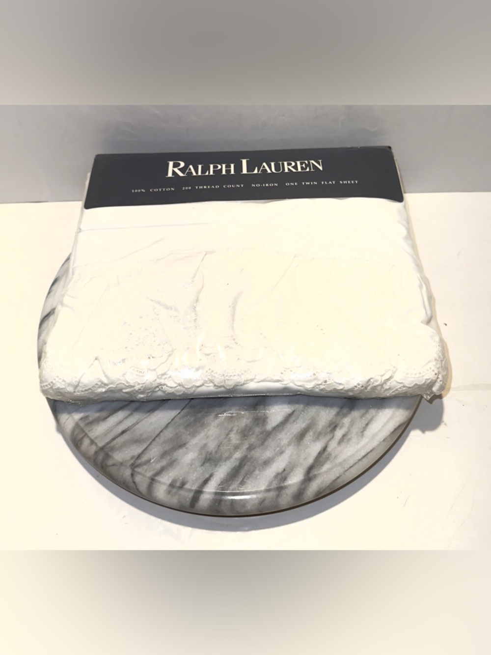 Vintage Ralph Lauren Bromley  Embroidered Eyelet Twin Flat Sheet White  1987 NOS